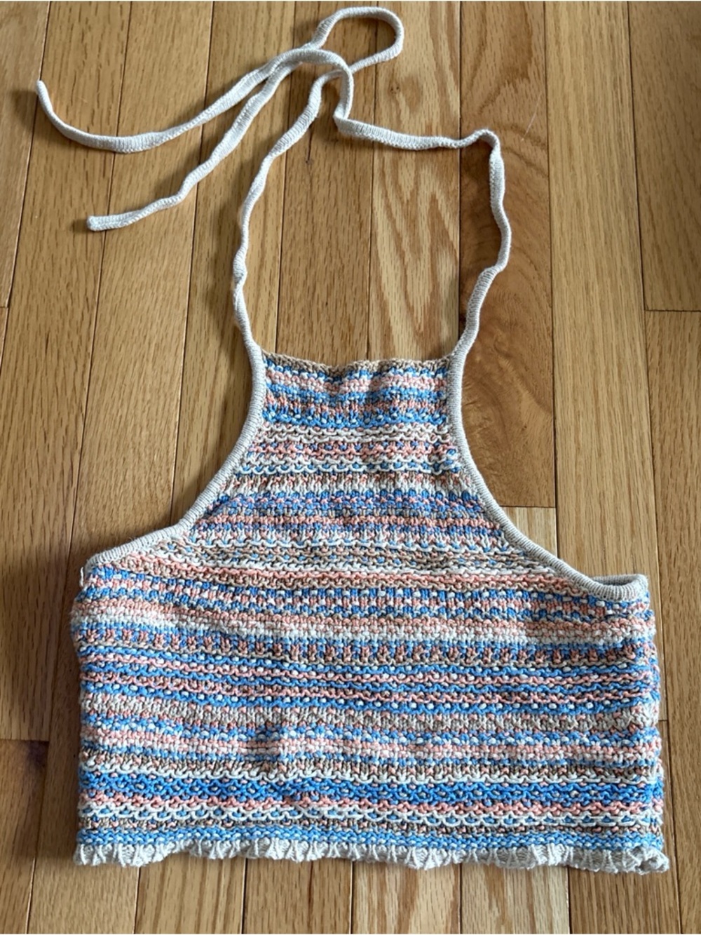 American Eagle Outfitters Multicolor Knit Halter Tank Top - Blue, Peach, Cream